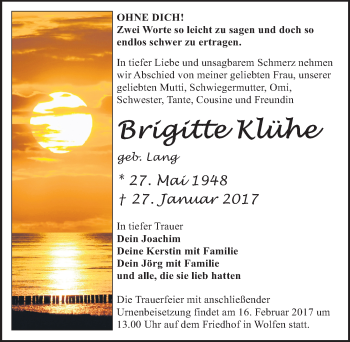 Traueranzeige von Brigitte Klühe von Mitteldeutsche Zeitung