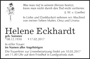 Traueranzeige von Helene Eckhardt von Super Sonntag Halle