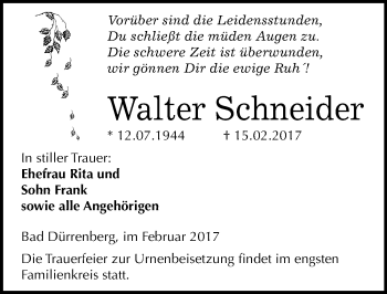 Traueranzeige von Walter Schneider von Mitteldeutsche Zeitung Merseburg/Querfurt