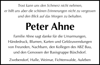 Traueranzeige von Peter Ahne von Mitteldeutsche Zeitung Halle/Saalkreis