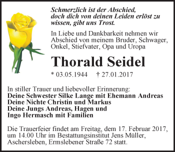 Traueranzeige von Thorald Seidel von Mitteldeutsche Zeitung Aschersleben