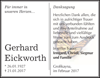 Traueranzeige von Gerhard Eickworth von Super Sonntag Halle