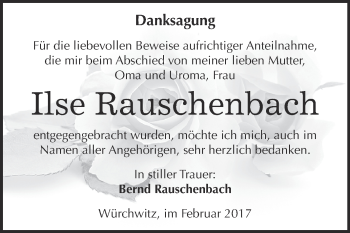 Traueranzeige von Ilse Rauschenbach von Super Sonntag Zeitz