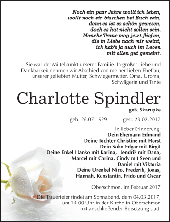 Traueranzeige von Charlotte Spindler von Mitteldeutsche Zeitung Merseburg/Querfurt