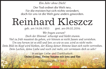 Traueranzeige von Reinhard Kleszcz von Mitteldeutsche Zeitung Merseburg/Querfurt