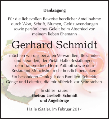 Traueranzeige von Gerhard Schmidt von Mitteldeutsche Zeitung Halle/Saalkreis