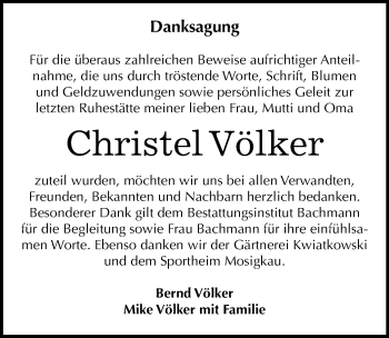 Traueranzeige von Christel Völker von Mitteldeutsche Zeitung Dessau-Roßlau