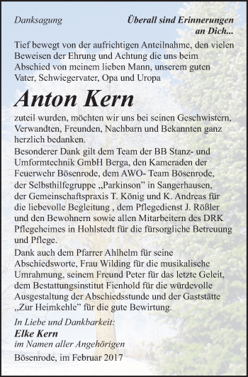 Traueranzeige von Anton Kern von Mitteldeutsche Zeitung Sangerhausen
