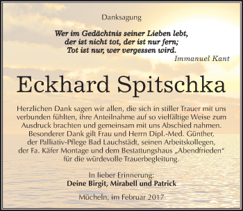 Traueranzeige von Eckhard Spitschka von Mitteldeutsche Zeitung Merseburg/Querfurt