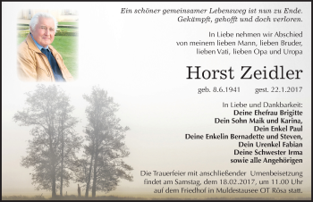 Traueranzeige von Horst Zeidler von Mitteldeutsche Zeitung Bitterfeld