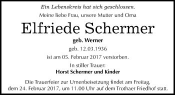Traueranzeige von Elfriede Schermer von Mitteldeutsche Zeitung Halle/Saalkreis