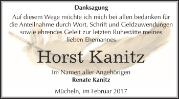 Traueranzeige von Horst Kanitz von Super Sonntag Halle