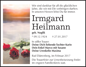 Traueranzeige von Irmgard Heilmann von Super Sonntag Halle