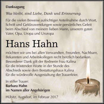 Traueranzeige von Hans Hahn von Super Sonntag SGH Mansf. Land