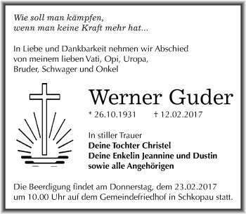 Traueranzeige von Werner Guder von Mitteldeutsche Zeitung Merseburg/Querfurt