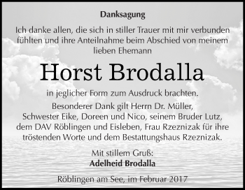 Traueranzeige von Horst Brodalla von Super Sonntag SGH Mansf. Land