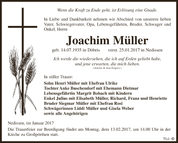Traueranzeige von Joachim Müller von Super Sonntag Zeitz