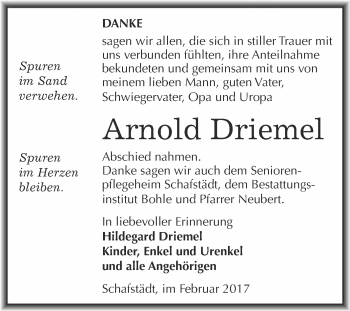 Traueranzeige von Arnold Driemel von Super Sonntag Halle
