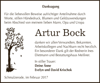Traueranzeige von Artur Bock von Super Sonntag SGH Mansf. Land