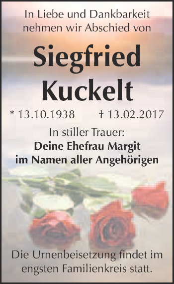 Traueranzeige von Siegfried Kuckelt von Super Sonntag Halle