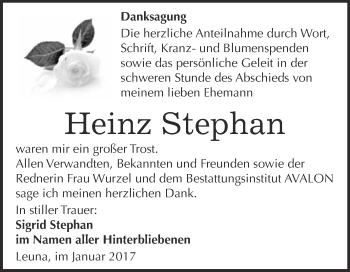 Traueranzeige von Heinz Stephan von Super Sonntag Halle