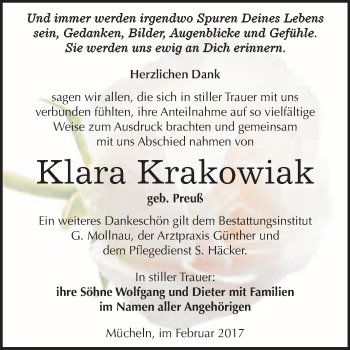 Traueranzeige von Klara Krakowiak von Super Sonntag Halle