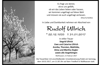 Traueranzeige von Rudolf Ullrich von Mitteldeutsche Zeitung Sangerhausen