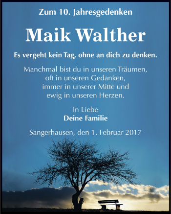 Traueranzeige von Maik Walther von Mitteldeutsche Zeitung Sangerhausen