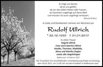 Traueranzeige von Rudolf Ullrich von Super Sonntag SGH Mansf. Land