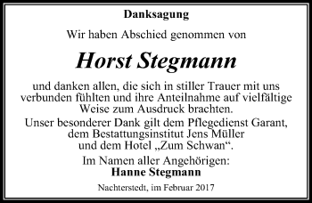 Traueranzeige von Horst Stegmann von Mitteldeutsche Zeitung Aschersleben