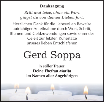 Traueranzeige von Gerd Soppa von Mitteldeutsche Zeitung Bitterfeld