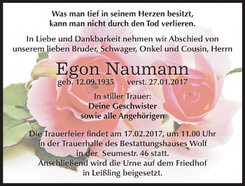 Traueranzeige von Egon Naumann von Mitteldeutsche Zeitung Weißenfels