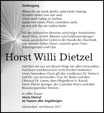 Traueranzeige von Horst Willi Dietzel von Mitteldeutsche Zeitung Naumburg/Nebra
