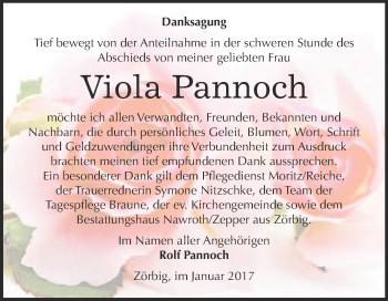 Traueranzeige von Viola Pannoch von WVG - Wochenspiegel Bitterfeld