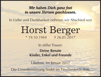 Traueranzeige von Horst Berger von Mitteldeutsche Zeitung Köthen