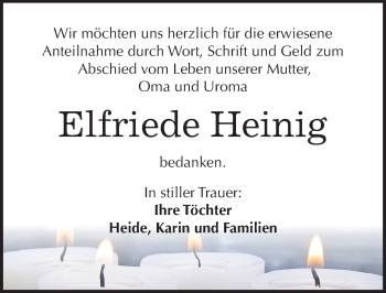 Traueranzeige von Elfriede Heinig von Mitteldeutsche Zeitung Naumburg/Nebra