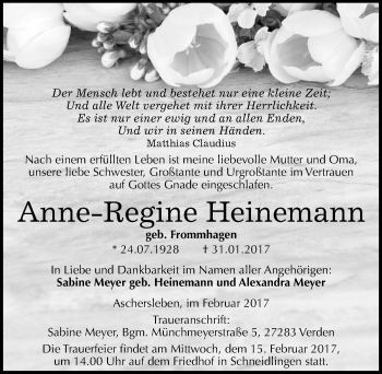 Traueranzeige von Anne-Regine Heinemann von Mitteldeutsche Zeitung