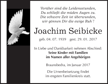 Traueranzeige von Joachim Seibicke von Super Sonntag Halle