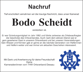 Traueranzeige von Bodo Scheidt von Mitteldeutsche Zeitung Dessau-Roßlau