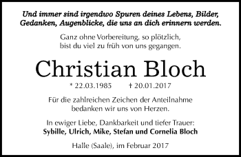 Traueranzeige von Christian Bloch von Mitteldeutsche Zeitung Halle/Saalkreis
