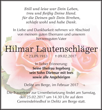 Traueranzeige von Hilmar Lautenschläger von Mitteldeutsche Zeitung Merseburg/Querfurt