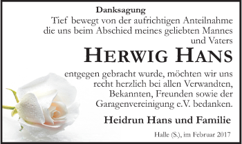 Traueranzeige von Herwig Hans von Mitteldeutsche Zeitung Halle/Saalkreis