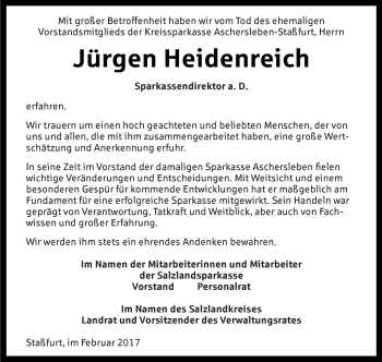 Traueranzeige von Jürgen Heidenreich von Super Sonntag SGH Mansf. Land