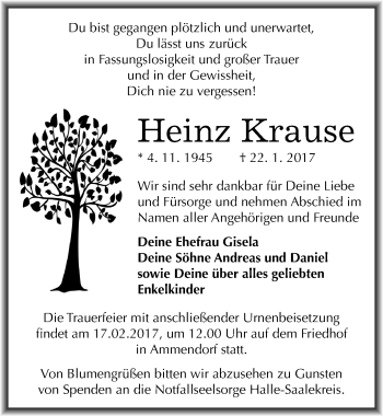 Traueranzeige von Heinz Krause von Mitteldeutsche Zeitung Halle/Saalkreis