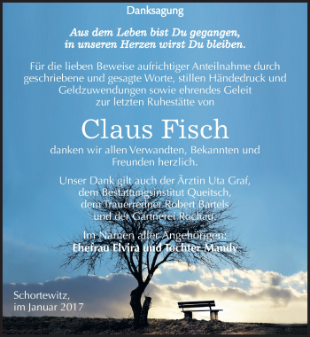 Traueranzeige von Claus Fisch von Mitteldeutsche Zeitung Köthen