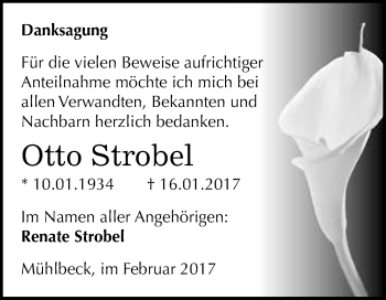 Traueranzeige von Otto Strobel von WVG - Wochenspiegel Bitterfeld