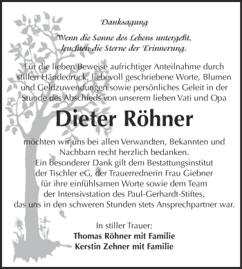 Traueranzeige von Dieter Röhner von Super Sonntag Wittenberg