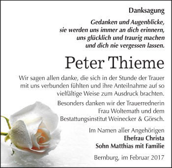 Traueranzeige von Peter Thieme von Mitteldeutsche Zeitung Bernburg
