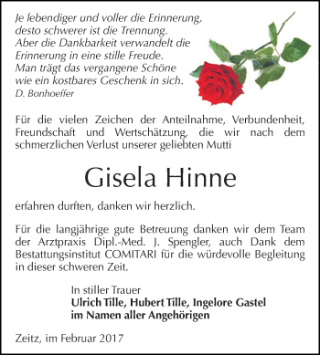 Traueranzeige von Inge Richter von Mitteldeutsche Zeitung Mansfelder Land