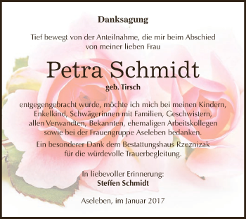Traueranzeige von Petra Schmidt von Super Sonntag SGH Mansf. Land